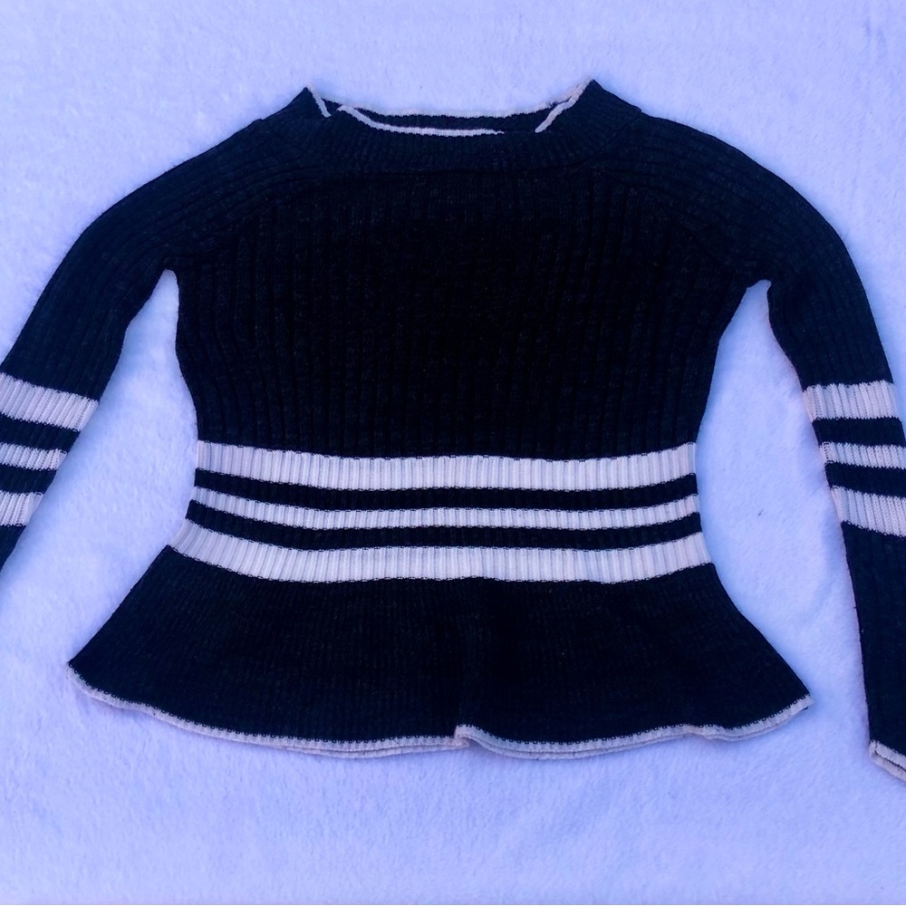 Roz & Ali Sweater Lighweight Black White Stripe Peplum Sz. XS